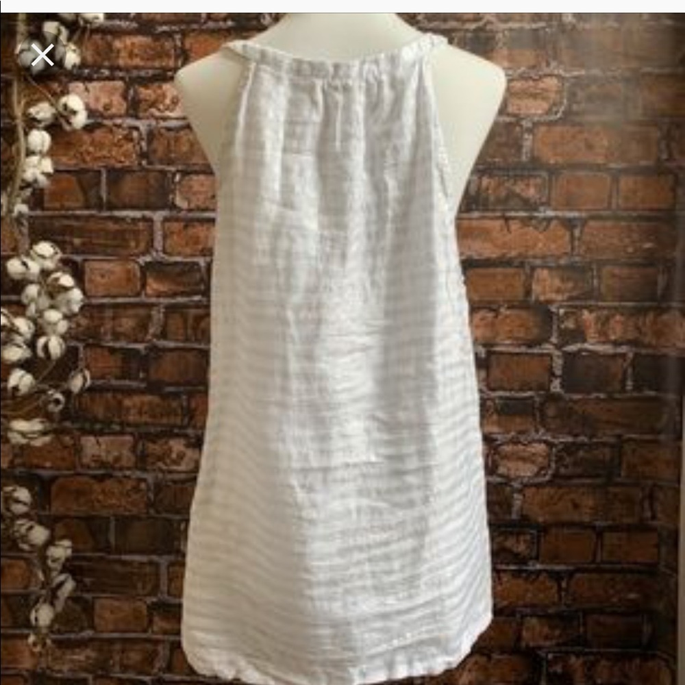 V neck white stripe Tank metallic silver stripes